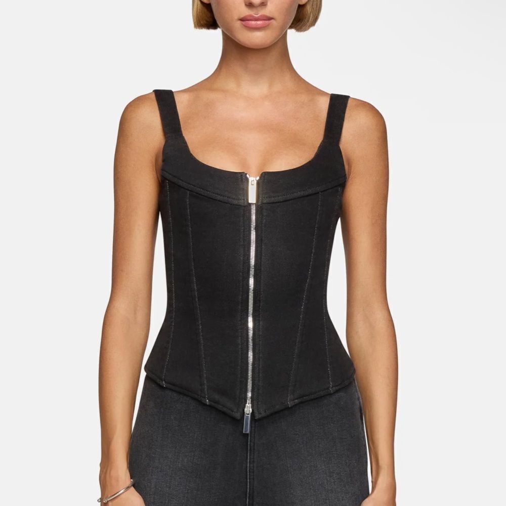 EB Denim Rainy Corset Gradeschool Black boned Camisole top zipper Revolve XS